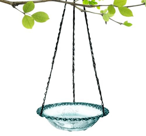 Krmoau Baignoire pour Oiseaux - Bains d'oiseaux pour Extérieur en Métal Robuste - Maison D'oiseau Décorative Suspendue avec Support Métallique pour Jardin Terrasse Balcon Pont