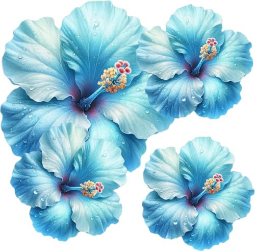 x7 Blue Hibiscus Flower Vinyl Sticker, Floral Decal Cover up Marks, Multi-Purpose Ideal for Bin, Car, Laptop, Bike, Wall, Dustbin. Camper Van & More. Weatherproof & Vibrant. (Blue Hibiscus)