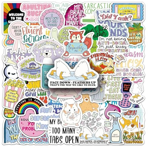 AUCEKO 50 Stück Ironisch Aufkleber Pack Sarcastic Sticker Set wasserdichte Vinyl Sticker für Laptop Kinder Autos Motorrad Fahrrad Skateboard Gepäck Koffer Computer Aufkleber Graffiti Decal