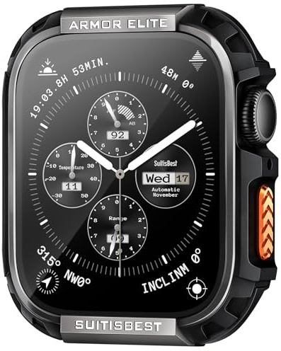Suitisbest ArmorElite Hülle für Apple Watch 45mm – Robuste Schutzhülle im Metall-Look mit gehärtetem Glas – Kompatibel mit Series 9/8/7