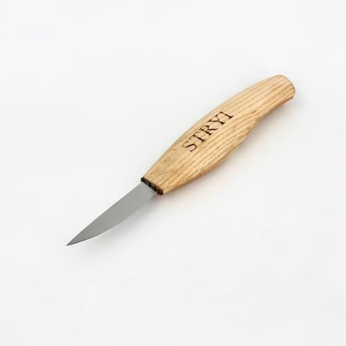 STRYI Profi Schnitzmesser 58 mm – Sloyd Knife für Holzschnitzerei – Handgeschmiedet aus Kohlenstoffstahl – Ergonomischer Eichenholzgriff – Für Figuren, Löffel & Kuksa