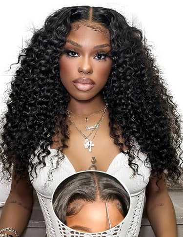 20 Pouces Deep Wave Perruque Femme Naturelle Brésilien Perruque Naturel Humaine Sans Colle Cheveux Humain bouclée 6X6 200% Densité Glueless HD Lace Wig Human Hair Pre Plucked Pre Cut No Glue(51cm)