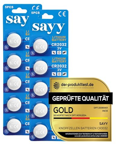 [GEPRÜFTE QUALITÄT] SAYY 10 X CR2032 CR 2032 Knopfzellen Batterien, langanhaltende Leistung (Lange Lagerfähigkeit 10 Jahre) Waagen Zubehör Medizinischen, Elektronischen kleingeräten, Autoschlüssel 3V