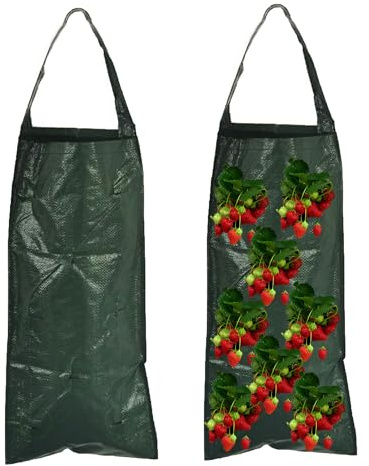 Jyinelx 2 Pcs Hanging Planter Grow Bags, Flower Pouches, Strawberry Grow Bag, Suitable for Strawberry, Flower & Tomato Planting, 8 Holes