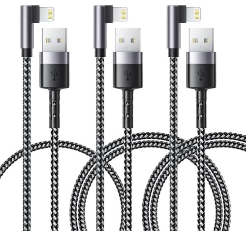 iPhone Ladekabel Kurz 90 Grad [3Stück 0.3M+0.3M+0.15M], USB A Ligtning Kabel USB Ladekabel Nylon Schnellladekabel iPhone Charger Cable für iPhone 11 Pro Max Xs X XR 8 7 6s 6 plus SE