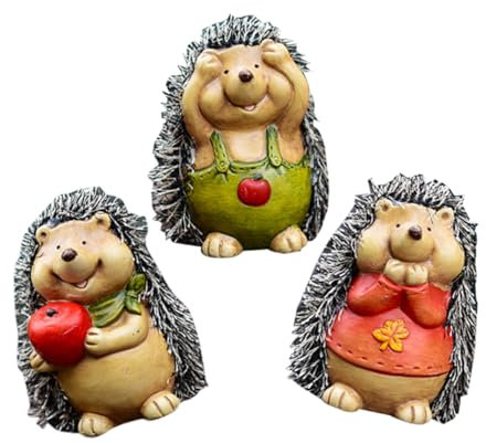 BESTonZON 3 Stück Teiliges Garten Igel Statue Keramische Igel Dekoration für Garten und Terrasse Niedliche Figur Langlebig und Wetterfest