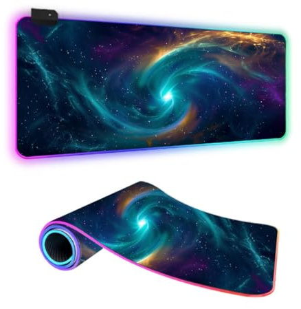 FANSU XXL RGB Tapis de Souris Gaming, LED 14 Effets Éclairage Antidérapante Grand sous Main Bureau pour Clavier et Souris, USB- Mouse Pad pour PC Gamer (Cyan,900x400x4mm)