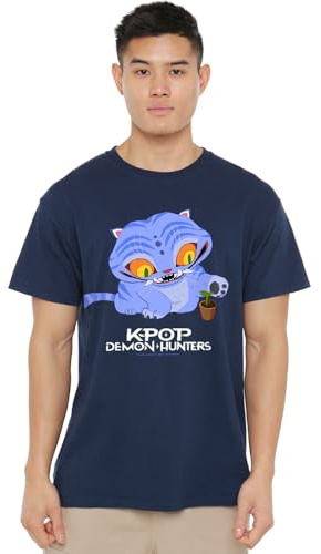 Kpop Demon Hunters Unisex K-pop Demon Hunters - Cute Derpy Tiger Cartoon Unisex T Shirt, Navy T-Shirt