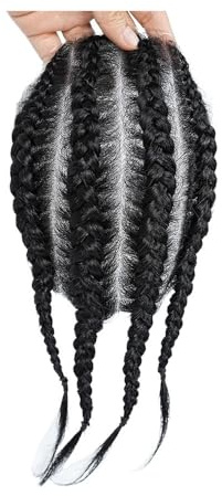 Echthaar Toupet für Männer Cornrow Geflochtene Herrenperücken PU-Flechthaar Afro Curly Mans Wave Unit Natürliches Schwarz Echte menschliche Haarteile 6''Toupet-Ersatzsystem Herren-Toupet(14x19cm)