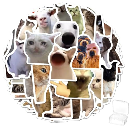 LACHT 202 Stück Meme Sticker, Katzen Sticker, Cat Sticker, Lustiges Aufkleber Set Cat, Wasserfeste Vinyl Aufkleber, Für Laptop, Trinkflaschen, Tagebücher, Skateboard, Auto, Fahrrad