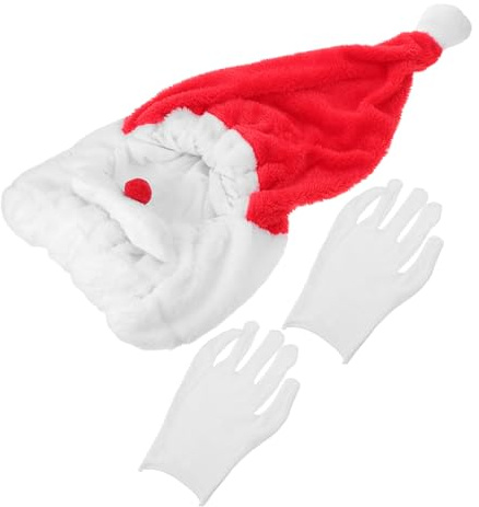 Hohopeti Weihnachtsmannmütze Motorradhelm Überzug aus Plüsch mit Handschuhen Weiches Innenfutter Festliches Motorradhelm Zubehör für Winterfahrten und Weihnachtsfeiern