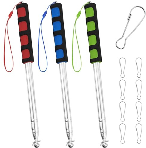 3 aste telescopiche per bandiere, 2 m, in acciaio inox con 9 ganci, asta telescopica allungabile per viaggi, campeggio, guide turistiche (blu, verde e rosso)
