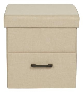 Rebecca Mobili Fußhocker Pouf, Würfelhocker, Beige Kunstleder und MDF-Holz, Gepolstert – Maße HxBxT: 40 x 40 x 40 cm – Art. RE7243