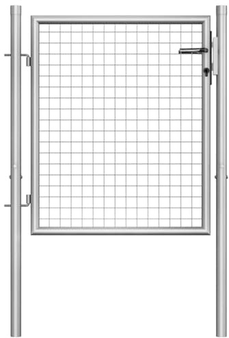 Sophrelle Puerta de Jardín de Acero Galvanizado 100x75 cm - Puerta Exterior para Valla, Cierre de Seguridad con Llave, Resistente a la Intemperie, Plateada - Ideal para Jardín, Patio, Terraza, Balcón