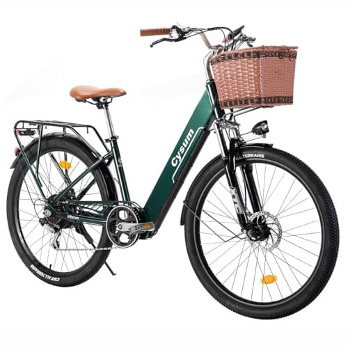 Bicicletta elettrica per adulti da 26 pollici, dotata di cambio Shimano a 7 velocità, batteria da 36 V, autonomia di 60-80 km, display LCD, bicicletta elettrica impermeabile con cestino anteriore