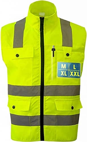 Prowiste Profi Sicherheitsweste mit Taschen und Reißverschluss XXL- Extra Hohe Sichtbarkeit - Waschbar - Warnschutzweste