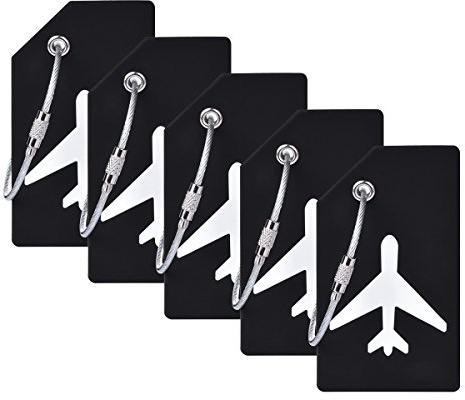 5PCS Luggage Tag with Name ID Card,Black Silicon Luggage Tags to Suitcase