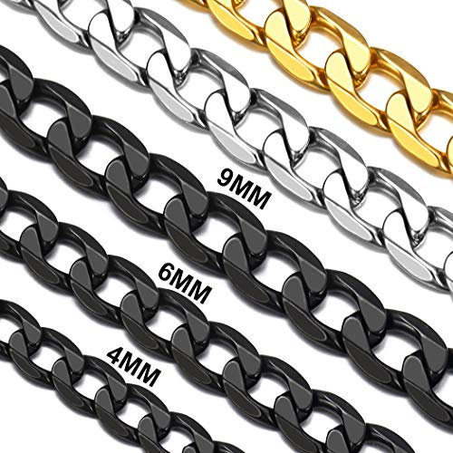Suplight 4mm Cuban Chain Necklace for Men, Women, Hip Hop Cool Jewelry, Black Curb Chain Necklace 22 inch, 55cm Chain Mens, Women.