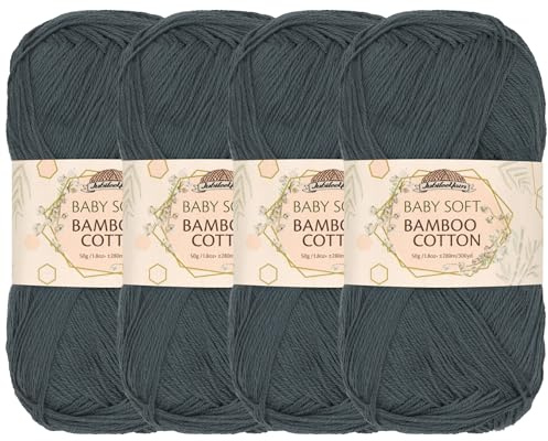 JubileeYarn Baby Soft Bamboo Cotton Yarn - 50g/Skein - Sea Grey - 4 Skeins