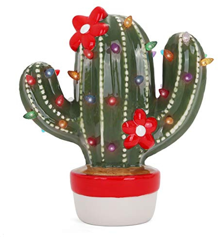Milltown Merchants Ceramic Christmas Cactus - Vintage Light-Up Cactus Tree - Nostalgic Christmas Decoration