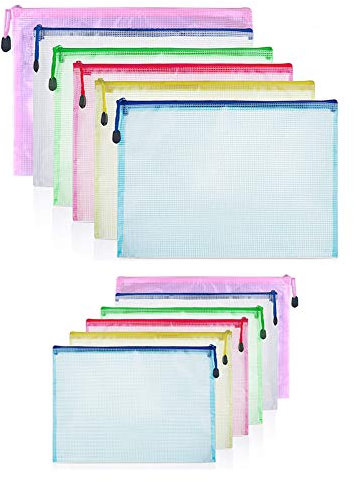 Beutel Mit Reißverschluss, Reißverschlusstasche, Dokumententasche, 12 Stück A4 Sammelmappe A5 Kunststoff Set Wasserdicht Mesh Bags Dokumententasche Zip Mit Reissverschluss für Büros Schulreise Zubehör