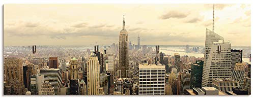 ARTLAND Hakenleiste Holz mit 4 Haken 40x15 cm Schlüsselbrett Schmuckaufhänger für Wand Geschirrtuchhalter New York Skyline T1TO