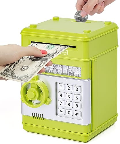 Thedttoy Elektronische Spardose Safe Kinder Tresor Digitale ATM Sparschwein, Spardose Number Bank Große Geldautomat mit Code, Weihnachts Geburtstags Geschenke für 3-12 Jahren Mädchen Jungen (Grün)