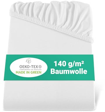 BaSaTex Bio Jersey Spannbettlaken, 60x120-70x140 cm, Weiss | 100% Bio Baumwolle, GOTS-Zertifiziert, Rundumgummizug, 140gsm, für Babybetten und Kinderbetten