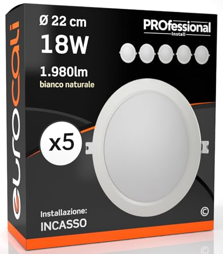 5 x Mini-LED-Panel, rund, 18 W, mit Treiber, 1500 Lumen, natürliches Weiß, 4000 K, Abstrahlwinkel 120 °.