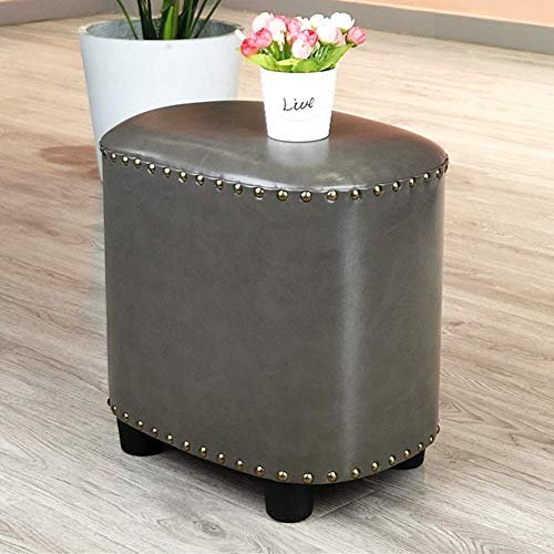 Fußhocker aus Kunstleder Fußstütze Osmanisch, Make-up Kommode Sofa Tee Couchtisch Nieten Hocker Sitzpuff Sitzbank Stuhlgrau 40x30x40cm (16x12x16inch)