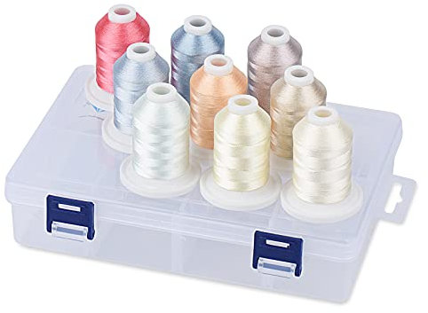 Simthread Maschinen Stickgarn mit Kunststoff-Aufbewahrungsbox, 9 Pastell Farben, 800 Yards Schnappen Spulen, für professionelles Stickdesign