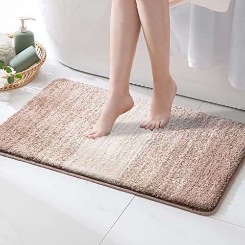 MIULEE Badteppich Badematte Rutschfester Duschvorleger Saugfähiger Badezimmerteppich Gestreiftes Muster Weiche Fussmatte für Wohnzimmer Badezimmer 50x80 cm Kaffee