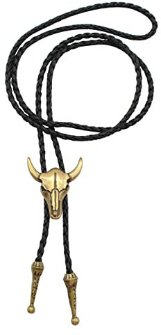 Faderr Western Texas Longhorn Buffalo Steer Kuh Totenkopf Leder Rodeo Bolo Krawatte, Unisex, verstellbar, massiv (Bronze)