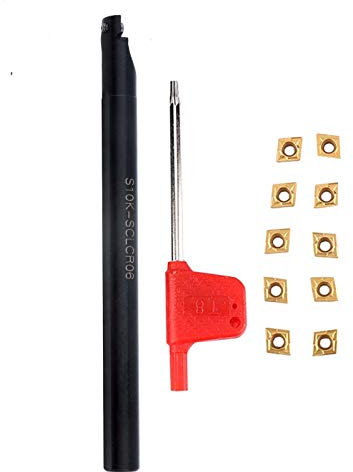 Werkzeughalter-Set 10mm S10K-SCLCR06 + 10 Inserts CCMT060204-HM YBC251 –CNC-Drehmaschine Bohrstange Drehen Werkzeughalter, Legierungsstahl hohe Greifkraft schnelle Ersetzung