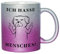 Glitzer Tasse mit Spruch Ich hasse Menschen | Silber-Lila | Hund | 330ml | doppelseitig bedruckt | Für Hundeliebhaber als witzige Geschenkidee zu Weihnachten für beste Freundin oder Kollegin