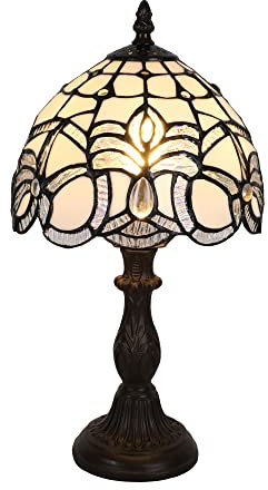 Tokira Tiffany-Tischlampe für Schlafzimmer, Luxuriöse 8 Zoll Silber Weiß Barock Stil Leuchten für Wohnzimmer, E14 Nachttischlampe aus Buntglas, Nachtlicht für Esszimmer [Ohne Glühbirnen]
