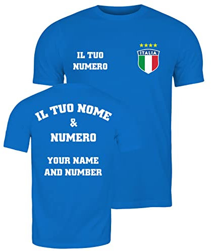 lepni.me Mens Personalised Football Jersey Italy | Your Name and Number | Italian Flag Badge | Custom T-Shirt | Football Championship (L Royal-Blue Multi Color)