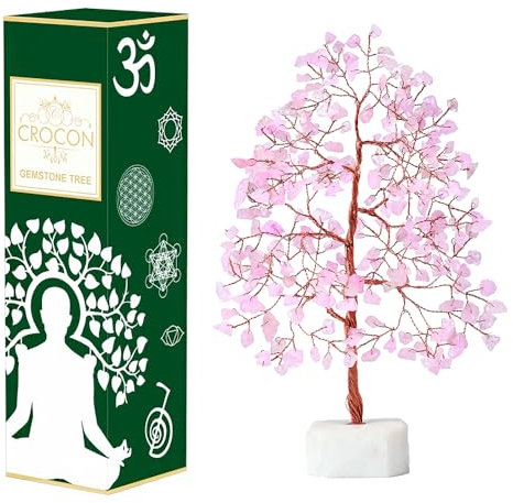 Arbre de Vie en Cristal de Quartz Rose - Fait à la Main, Chakra, Base en Quartz Naturel, Bonsaï Feng Shui, Décoration en Pierre, Cristal de Guérison