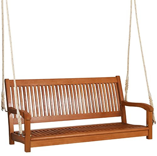 GIANTEX Schaukelbank Outdoor 2 Sitzer, Veranda-Schaukel Hängebank zum Aufhängen, Gartenschaukel aus Eukalyptusholz, bis 360 kg belastbar, Holzschaukel Hollywoodschaukel für Balkon Veranda Terrasse