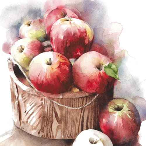20 Servietten Eimer voller frischer Äpfel | Essen | Apfel | Garten | Tischdeko | Decoupage | Serviettentechnik 33x33cm