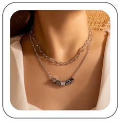Wendalern Punk Geschichtet Choker Halskette Für Frauen Silber Büroklammer Kette Halskette Zierlich Glück Würfel Anhänger Halskette Kette Schmuck Für Frauen Mädchen