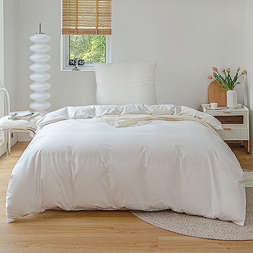 Oushebck Bettwäsche 155x220 Baumwolle Weiß - 2teilig Bettwäsche Set Superweich Atmungsaktiv aus 100% Baumwolle 1X Bettbezug 155x220cm + 1X Kissenbezug 80x80cm mit Reißverschluss - Weiß