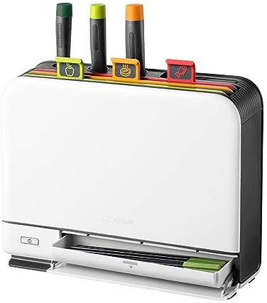 VIOLK Smart Cutting Board and Knife Set with Holder, Drying Holder Organize, Chopping Board Set of 3 Colour Coded Chopping Cards, 4 Knives, Drying Holder Organiser, Kitchen Smart Gadgets
