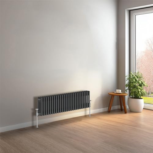 NRG Termosifone a colonna orizzontale in ghisa, 300 x 1190 mm, colore: antracite, perfetto per bagno, cucina, soggiorno, triplo pannello