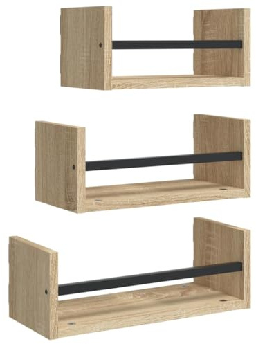 vidaXL 3-teiliges Wandregal-Set mit Stangen Sonoma-Eiche Holzwerkstoff