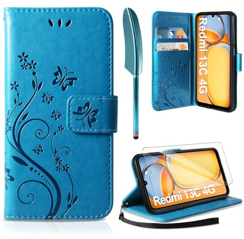 AROYI Lederhülle Kompatibel mit Xiaomi Redmi 13C 4G (Nicht für 5G) Hülle und Schutzfolie, Flip Wallet Handyhülle PU Leder Tasche Case Kartensteckplätzen Schutzhülle Kompatibel mit Xiaomi Redmi 13C 4G
