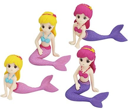 Alipis Mermaid Cake Toppers 4-Piece Set Mini Mermaid Dolls for Parties and Birthdays Edible Cake Decorations and Cupcake Inserts Figure Design for Swimming Pool Party Cakes