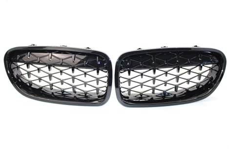 HUIFFNG Glänzend glänzender schwarzer Diamant-Meteor-Frontnierengrill, kompatibel mit BMW 5er F10 F11 10–16