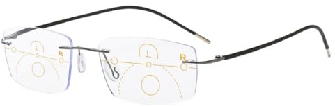 KOOSUFA Randlose Gleitsicht Lesebrille Gleitsichtbrille Herren Damen | Titanlegierung, Ultraleicht, Anti-Blaulicht, Progressive Multifokus, Rahmenlose Arbeitsplatzbrille 1.0-4.0