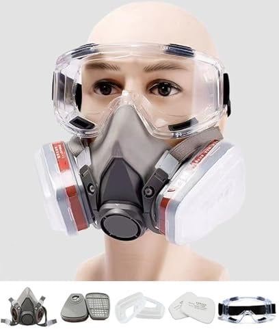 Rawhui Maschera Antigas, Respiratori Riutilizzabili con Filtri Lunetta, Maschera Antipolvere per Verniciatura a Spruzzo, Verniciatura, Prodotti Chimici, Vapori Organici, Saldatura, Lucidatura